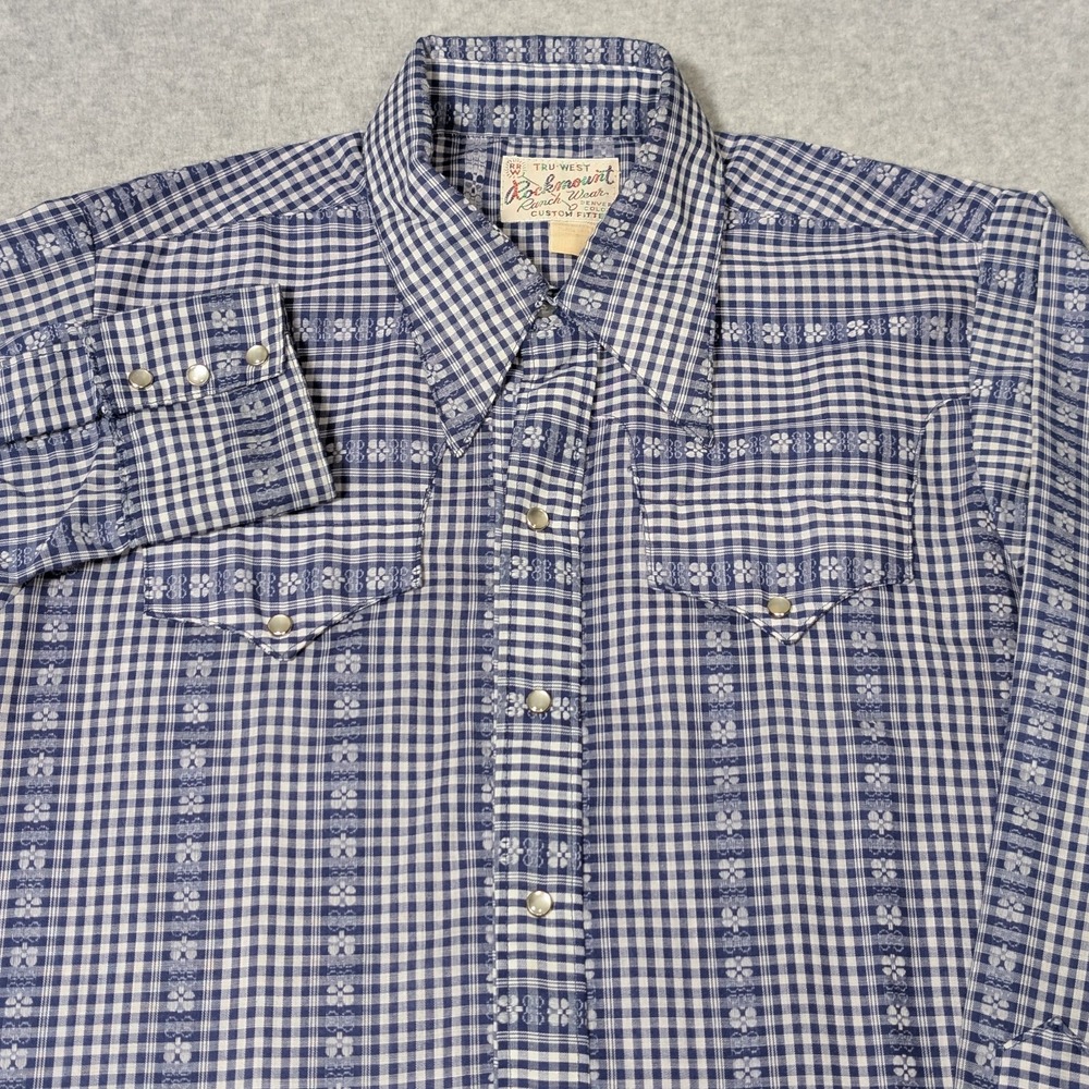 VTG Rockmount Tru-West Pearl Snap Button Shirt Mens Medium Custom Fitted Plaid